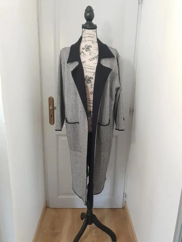 Manteau long souple / Veste fluide gris & noir Sweet Lady – Taille S / M (36 / 3 – photo 11